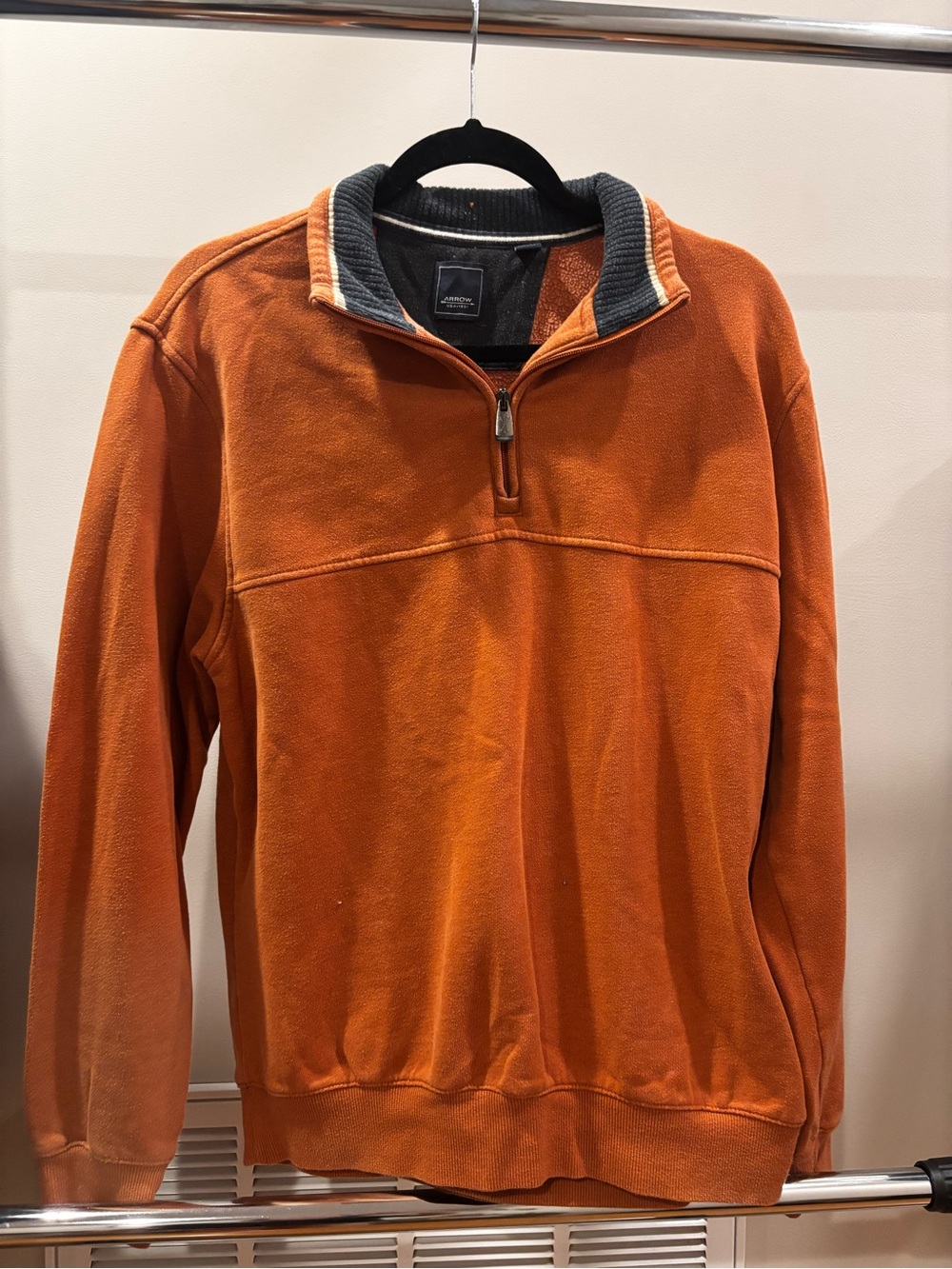 Arrow Men's Orange Half-Zip Pullover with Dark Grey Collar